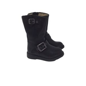 Frye Unisex Moto Black Leather Toddler Boots